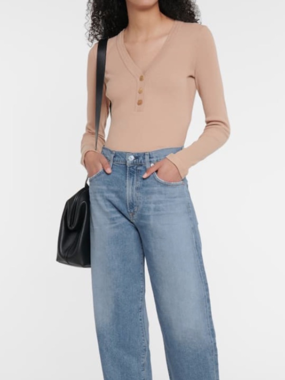 Citizens of Humanity Scarlett Rib Henley Long Sleeve Tee in Nougat sz S